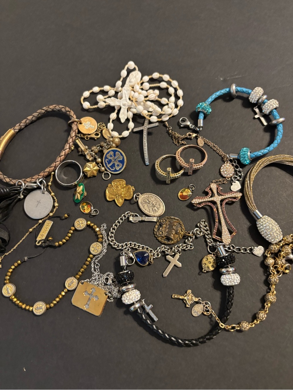 Faith-Inspired Jewelry Bundle Cross Rings, Rosaries, Saint Medals and bracelets